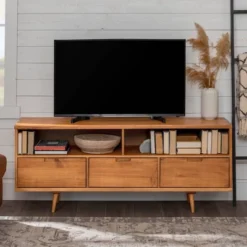 Cara Mid-Century Modern 3 Drawer TV Stand For TVs Up To 65" - Saracina Home -Quality Furniture Store GUEST 0382d846 581a 4903 9ef0 400ed4eadf41