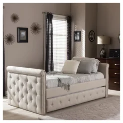 Twin Swanson Modern And Contemporary Fabric Tufted Daybed With Roll-Out Trundle Guest Bed - Baxton Studio -Quality Furniture Store GUEST 0e69de2d 0af5 4166 91e8 a952dc6bc9d4