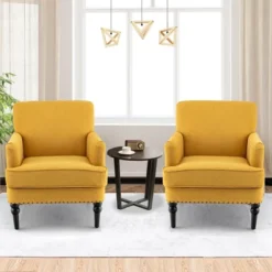 Tangkula Set Of 2 Modern Accent Chair Upholstered Sofa Chair W/ Rubber Wood Legs Yellow -Quality Furniture Store GUEST 13bc8f94 6bb8 4a5a a305 0feb5fbf597a