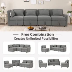 122.8" Minimalist Convertible Modular Sofa, Upholstered Sectional Sofa Couch With 5 Pillows-ModernLuxe -Quality Furniture Store GUEST 237762c0 3f79 4047 ab5a 727a719c3b7a