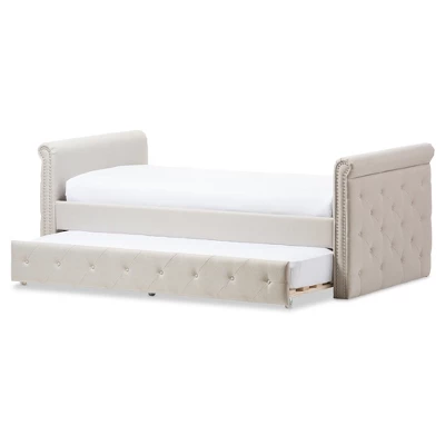 Twin Swanson Modern And Contemporary Fabric Tufted Daybed With Roll-Out Trundle Guest Bed - Baxton Studio -Quality Furniture Store GUEST 2487a7a5 994e 4e7d 86b8 f136ca953387