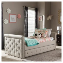 Twin Swanson Modern And Contemporary Fabric Tufted Daybed With Roll-Out Trundle Guest Bed - Baxton Studio -Quality Furniture Store GUEST 2e28e254 e987 4a12 9f27 e068e788717c