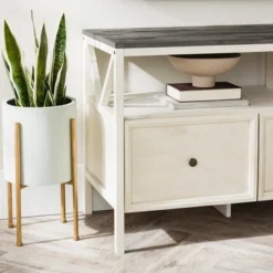 Farmhouse 3 Drawer Wood TV Stand For TVs Up To 65" - Saracina Home -Quality Furniture Store GUEST 31eff10a 5528 4bba 98ac 4d2069368764