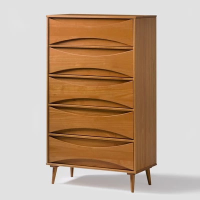 Mid-Century Modern Contoured 5 Drawer Chest Of Drawers - Saracina Home 8 Mid-Century Modern Contoured 5 Drawer Chest Of Drawers - Saracina Home - Image 6