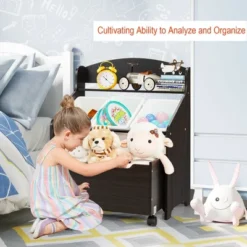 Costway Kids Wooden Toy Storage Unit Organizer W/Rolling Toy Box & Plastic Bins NaturalEspresso -Quality Furniture Store GUEST 4fc34305 9481 40cd bed5 35dcd736d6c9