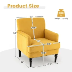 Tangkula Set Of 2 Modern Accent Chair Upholstered Sofa Chair W/ Rubber Wood Legs Yellow -Quality Furniture Store GUEST 59a0fbbd c8d4 4381 9b84 49c42ed1e4f6