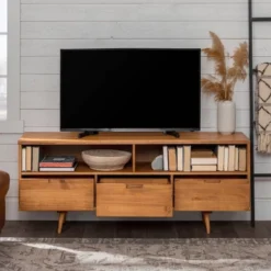 Cara Mid-Century Modern 3 Drawer TV Stand For TVs Up To 65" - Saracina Home -Quality Furniture Store GUEST 6406604d 1ec4 4548 a085 d7d44d4bfcce