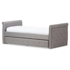 Twin Swanson Modern And Contemporary Fabric Tufted Daybed With Roll-Out Trundle Guest Bed - Baxton Studio -Quality Furniture Store GUEST 64123631 7044 42da 956a 442d18f7cffb