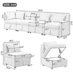 122.8" Minimalist Convertible Modular Sofa, Upholstered Sectional Sofa Couch With 5 Pillows-ModernLuxe -Quality Furniture Store GUEST 793e584d 807e 4842 8190 13b2a3034754