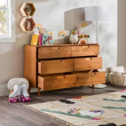Mid-Century Modern Groove Wood 6 Drawer Dresser - Saracina Home -Quality Furniture Store GUEST 7faaf4e0 3bb4 4268 99ad 0f6342d872ce