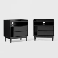 2pk Mid-Century Modern Solid Wood 2 Drawer Storage Nightstands - Saracina Home -Quality Furniture Store GUEST 90b51515 663a 4264 a749 f3758d2e0dcf