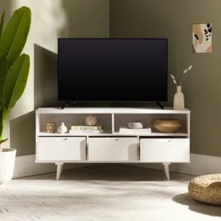 Cara Mid-Century Modern 3 Drawer Corner TV Stand For TVs Up To 58" - Saracina Home -Quality Furniture Store GUEST 99387a85 c456 4a52 b086 1c507b93c8b5