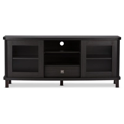 Walda Wood Cabinet With 2 Sliding Doors And 1 Drawer TV Stand For TVs Up To 60" Dark Brown/Gray - Baxton Studio 4 Walda Wood Cabinet With 2 Sliding Doors And 1 Drawer TV Stand For TVs Up To 60" Dark Brown/Gray - Baxton Studio - Image 2