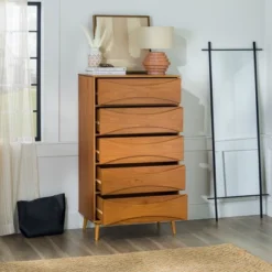Mid-Century Modern Contoured 5 Drawer Chest Of Drawers - Saracina Home 24 Mid-Century Modern Contoured 5 Drawer Chest Of Drawers - Saracina Home -Quality Furniture Store GUEST ac3142e8 8860 4ea9 a029 c515f6848ecc