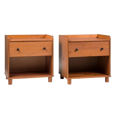 Set Of 2 Katie Transitional Tray Top 1 Drawer Solid Wood Nightstands Caramel - Saracina Home 3 Set Of 2 Katie Transitional Tray Top 1 Drawer Solid Wood Nightstands Caramel - Saracina Home - Image 2
