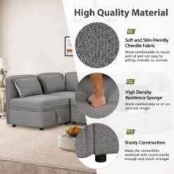 122.8" Minimalist Convertible Modular Sofa, Upholstered Sectional Sofa Couch With 5 Pillows-ModernLuxe -Quality Furniture Store GUEST b708a31d 70a5 40da 9681 548a896ef1af