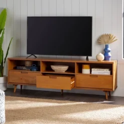 Cara 3 Drawer Mid-Century Modern 3 Drawer TV Stand For TVs Up To 80" - Saracina Home -Quality Furniture Store GUEST d0c50bac b70e 4f4a 80ee 5b7b6555975b