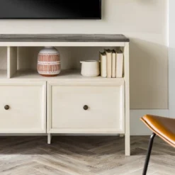 Farmhouse 3 Drawer Wood TV Stand For TVs Up To 65" - Saracina Home -Quality Furniture Store GUEST db616c55 957b 4465 80b7 0cddcd1d7792