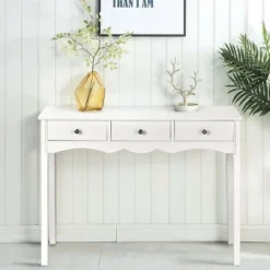Costway Console Table Hall Table Side Table Desk Accent Table 3 Drawers Entryway White -Quality Furniture Store GUEST e6e72db3 43b3 42d6 95f8 7e6c90496612