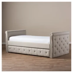 Twin Swanson Modern And Contemporary Fabric Tufted Daybed With Roll-Out Trundle Guest Bed - Baxton Studio -Quality Furniture Store GUEST f1e821fa 4d7d 4e24 9bd2 c0f2df87c2a9