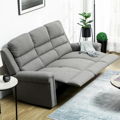 HOMCOM Recliner Sofa Couch With Easy Pull Handles And Adjustable Footrest, 3 Seater Sofa Modern Couch, Gray 3 HOMCOM Recliner Sofa Couch With Easy Pull Handles And Adjustable Footrest, 3 Seater Sofa Modern Couch, Gray